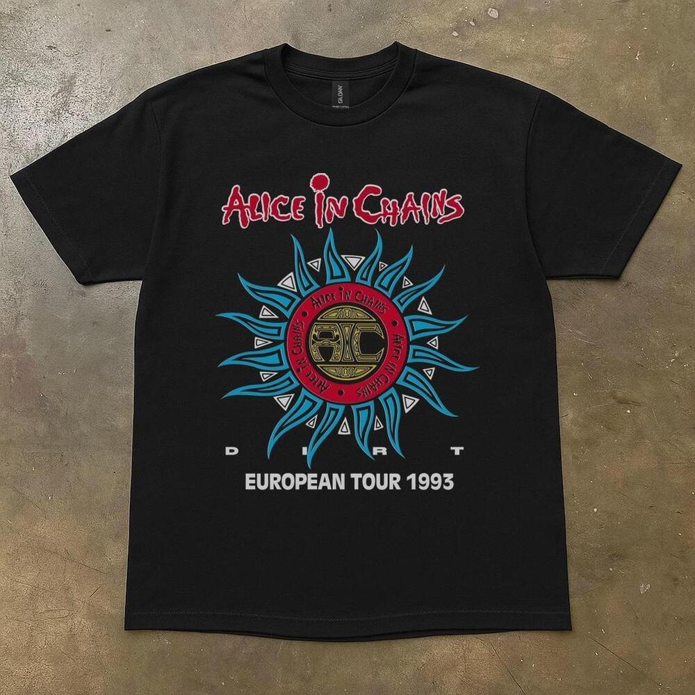 Black Band Tee With Bold Alice In Chains Dirt European Tour 1993 Graphic